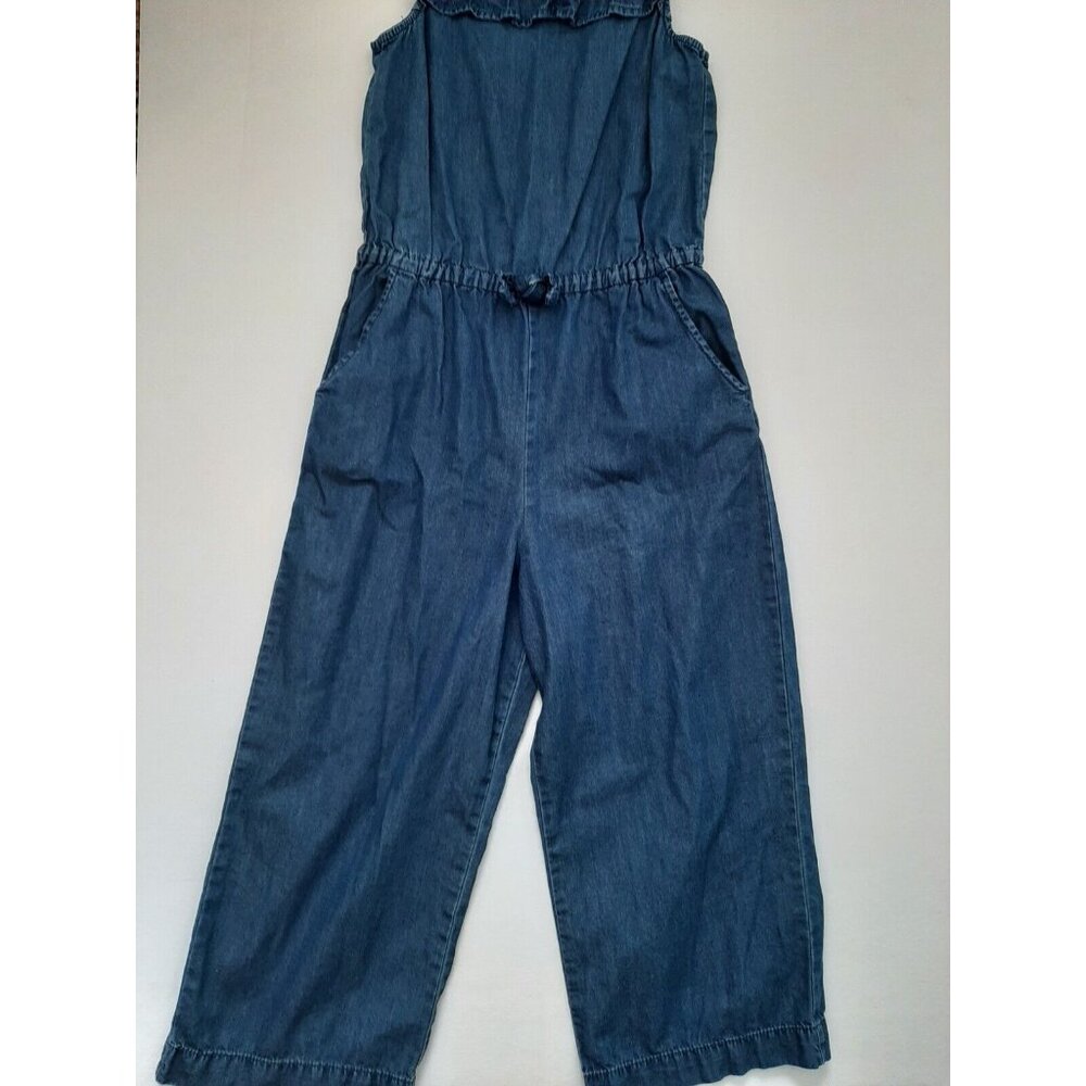 Cat & Jack Girls Chambray Strappy Jumpsuit Ruffle Trim Pockets Kids 10/12 - Picture 3 of 6